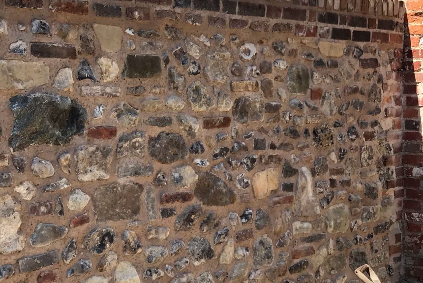 The completed flint stone wall in Chichester