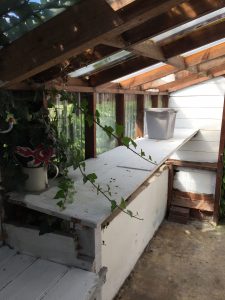 Inside the outhouse before renovation